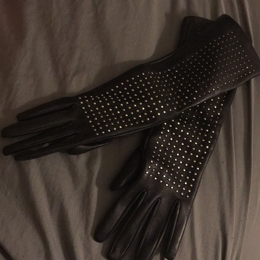 Faux studded leather gloves